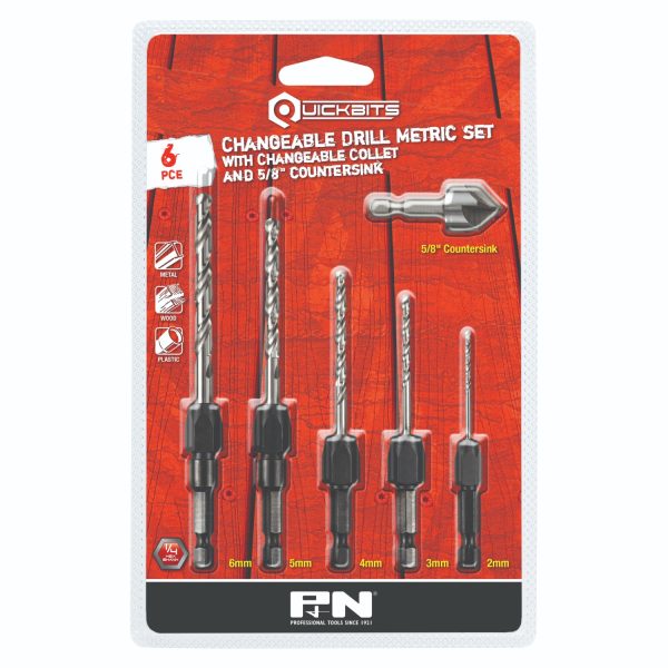 DRILL SET HSS QUICKBIT HEX SHANK Q/CH 2-6MM 6PC P&N