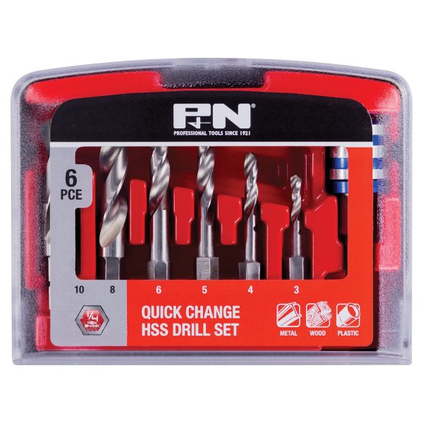 DRILL SET HSS M2 HEX SHANK 6PC P&N