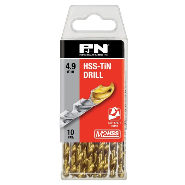 DRILL JOBBER HSS-TiN TIP 4.90 DIN338 10PK P&N