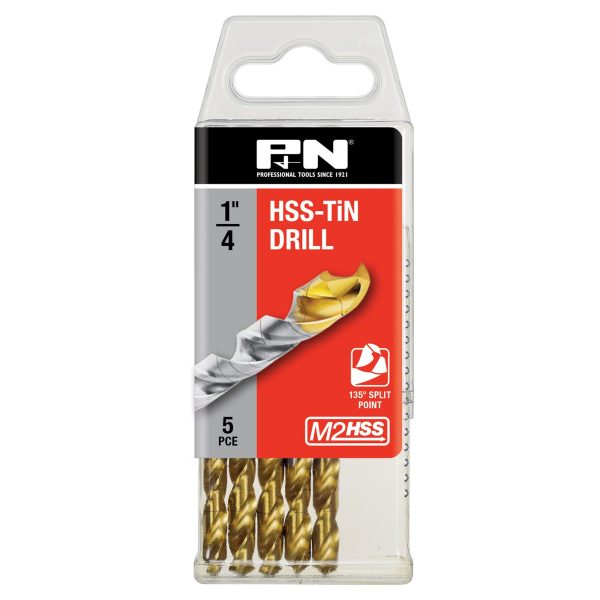 DRILL JOBBER HSS-TiN TIP 1/4 DIN338 5PK P&N