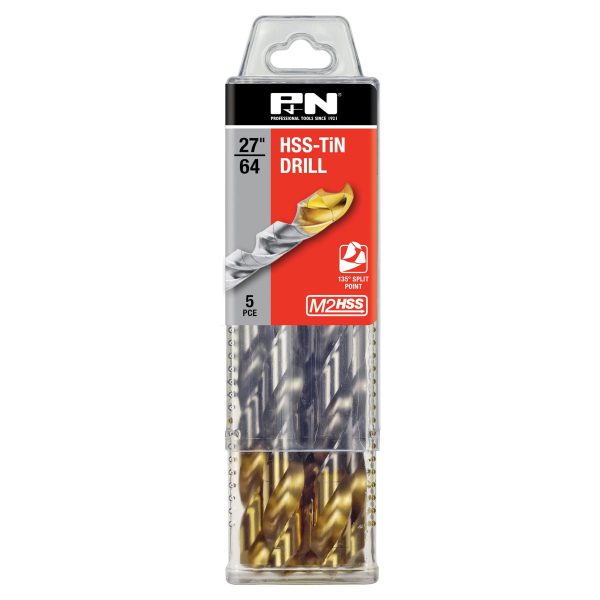 DRILL JOBBER HSS-TiN TIP 27/64 DIN338 5PK P&N