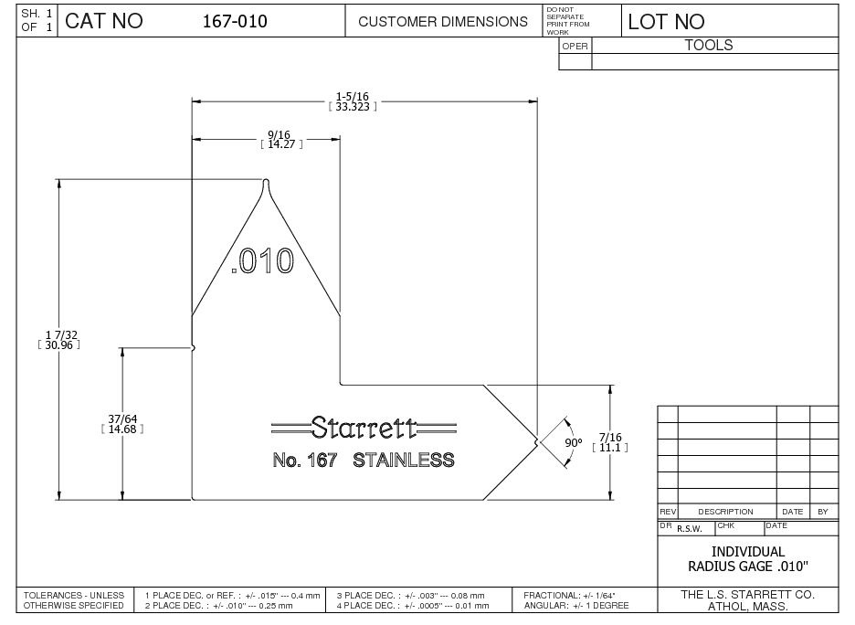 Starrett - Radius Gage .010in - Image 2
