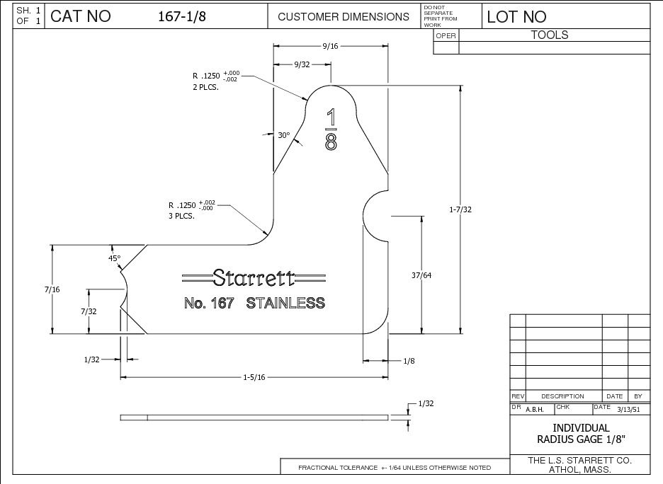 Starrett - Radius Gauge 1/8in - Image 2