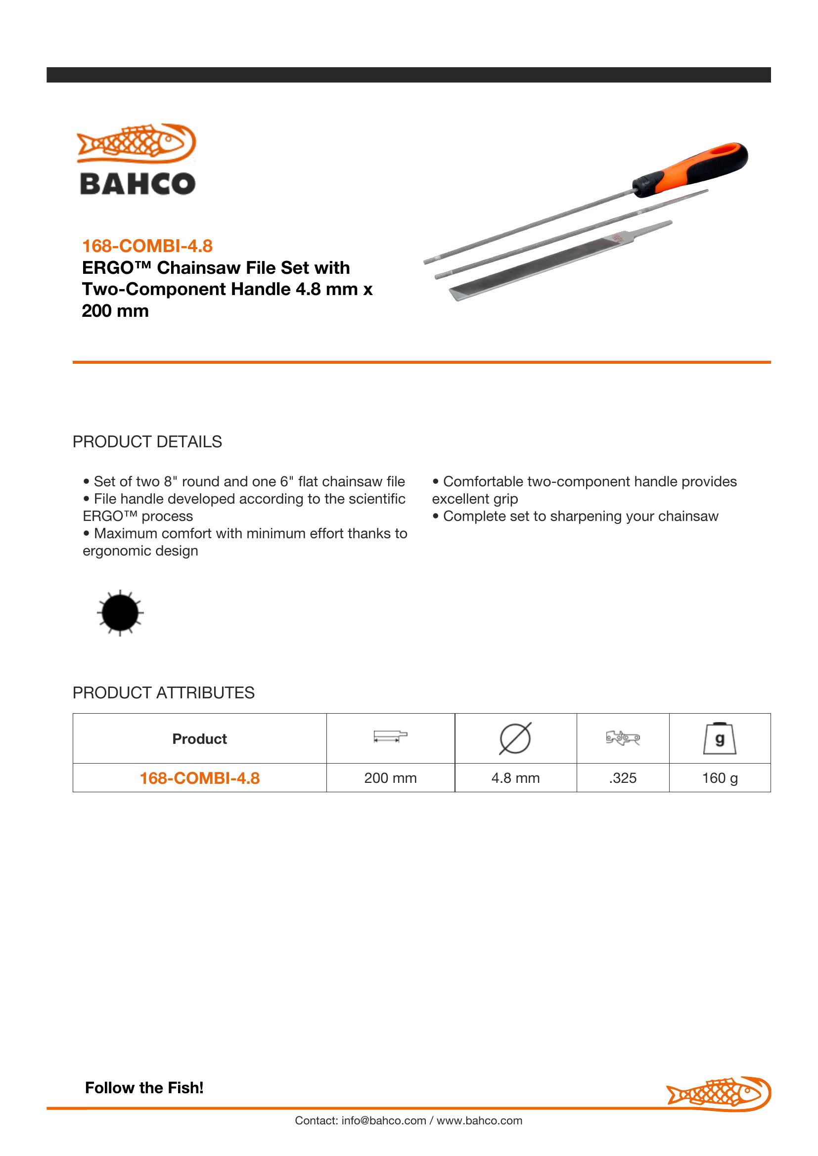 Bahco Chainsaw files, 8", combination pack, 2 x round 3/16" files, 1 x flat 6" file, no handle - Image 3