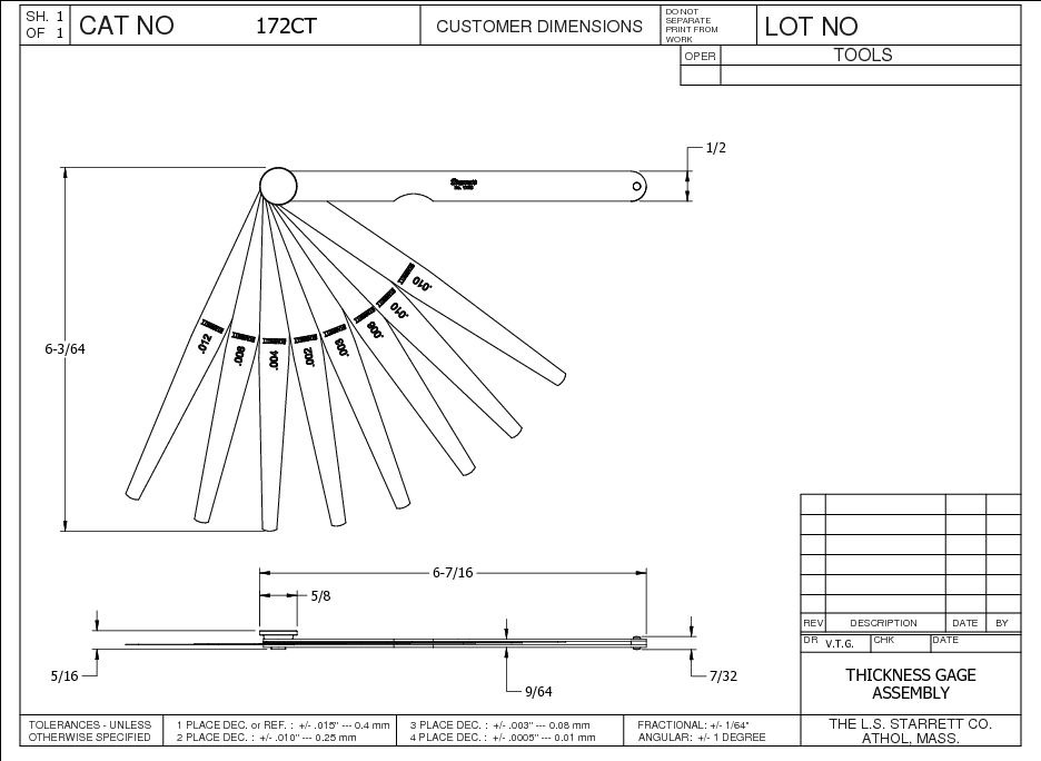 Starrett - Thickness Gage 8 Tapered Leaves .002-.015in Range - Image 2