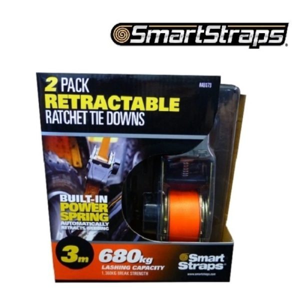 SmartStraps RETRACT TIE DOWN 3M 2PK ORANGE
