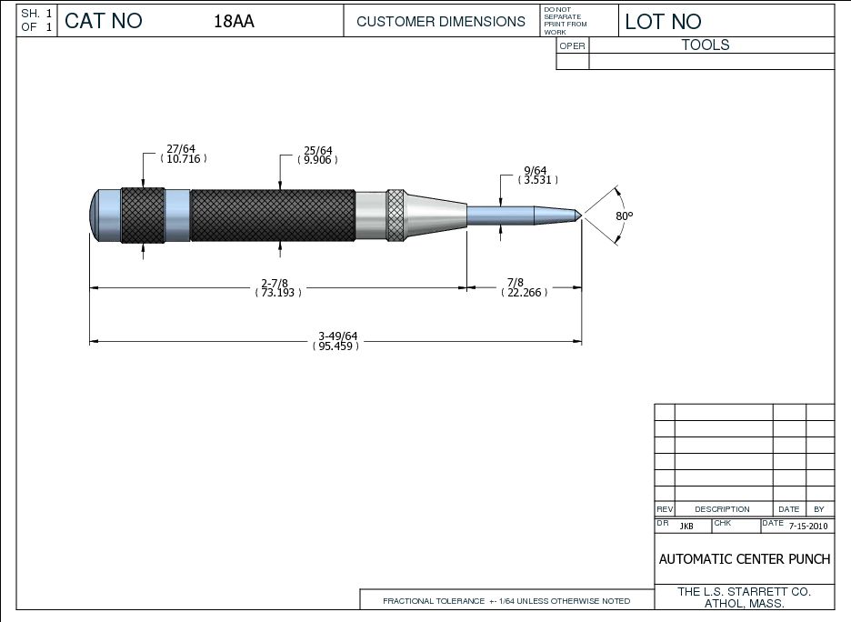 Starrett - Center Punch 4in (100mm) Length 7/16in (11mm) Dia. - Image 2