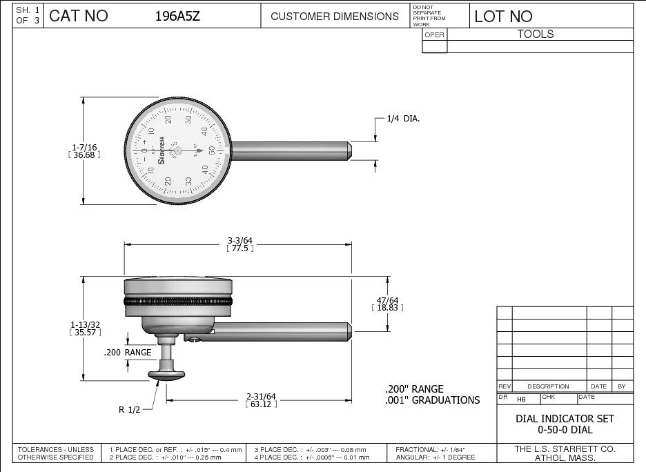 Starrett - Dial Test Indicator 0-50-0 Back Plunger W/attachments & Case - Image 2