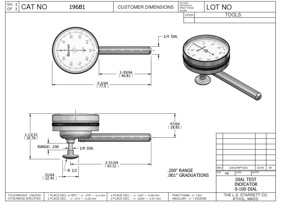 Starrett - Dial Test Indicator 0-100 Back Plunger W/points/adapter Only - Image 6