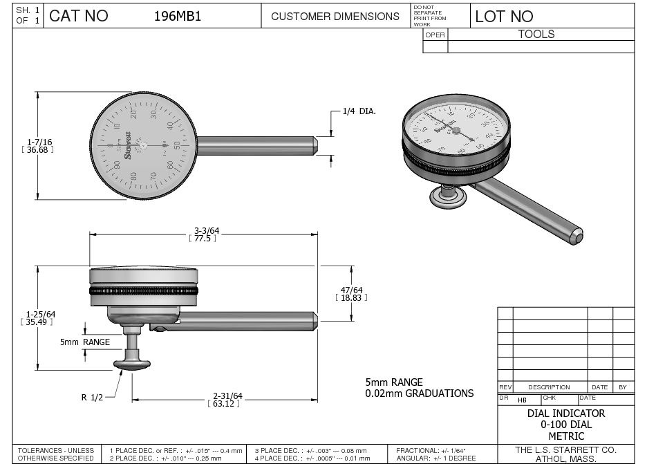 Starrett - Dial Test Indicator 0-2 Back Plunger W/points/adapter Only - Image 2
