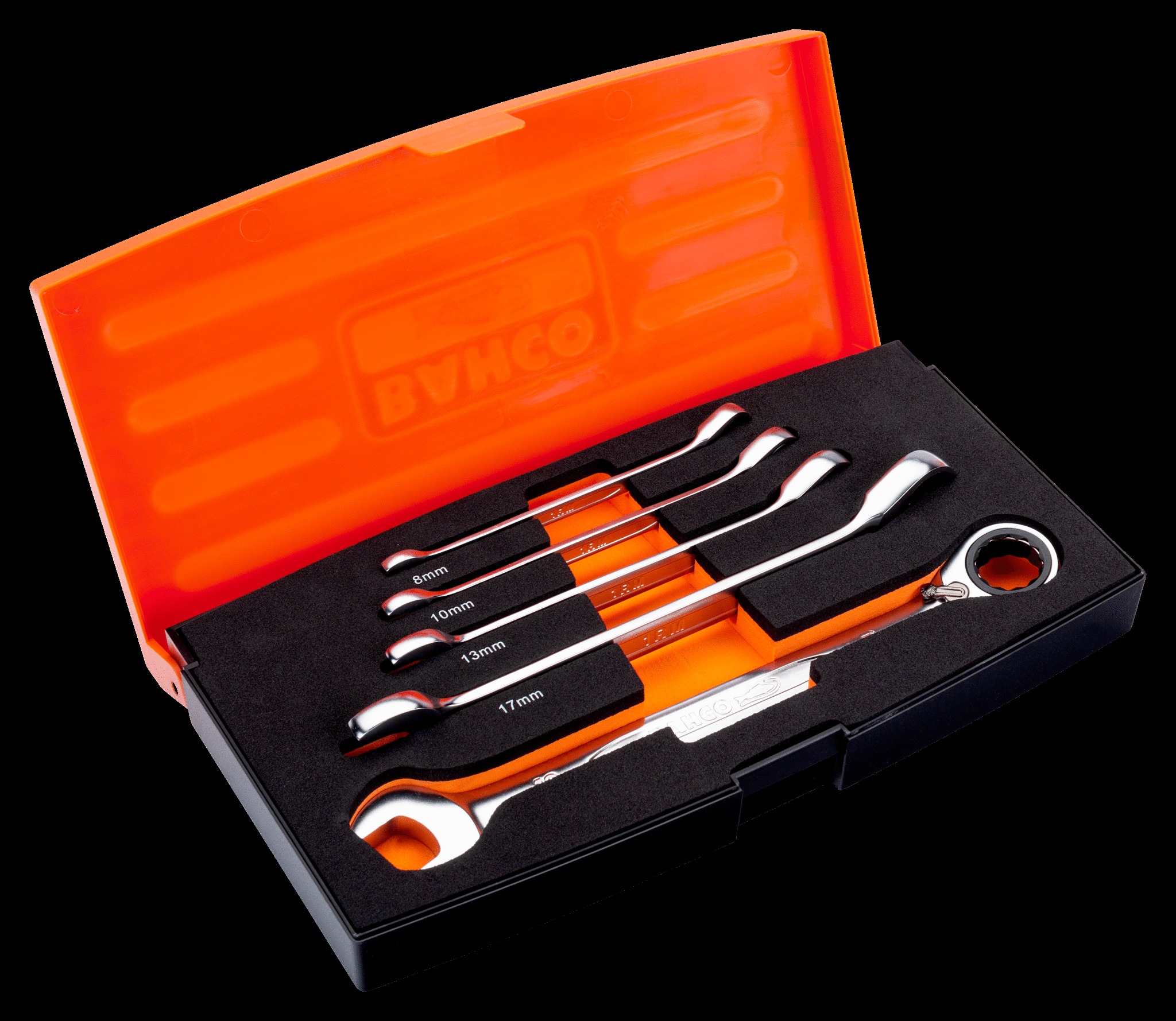 Bahco Combination Ratchet Spanner Set, metric. 5 pieces - 8, 10, 13, 17 & 19mm