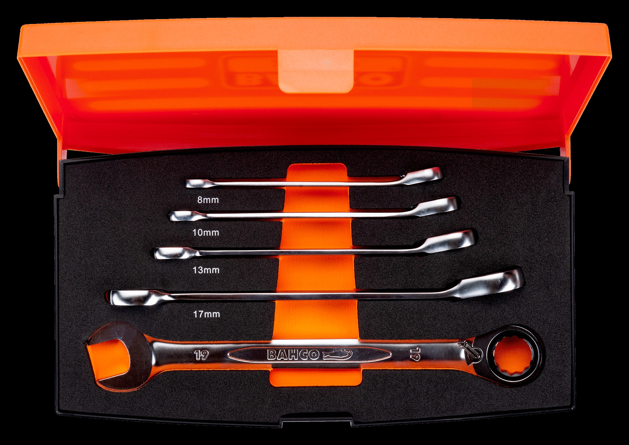 Bahco Combination Ratchet Spanner Set, metric. 5 pieces - 8, 10, 13, 17 & 19mm - Image 2