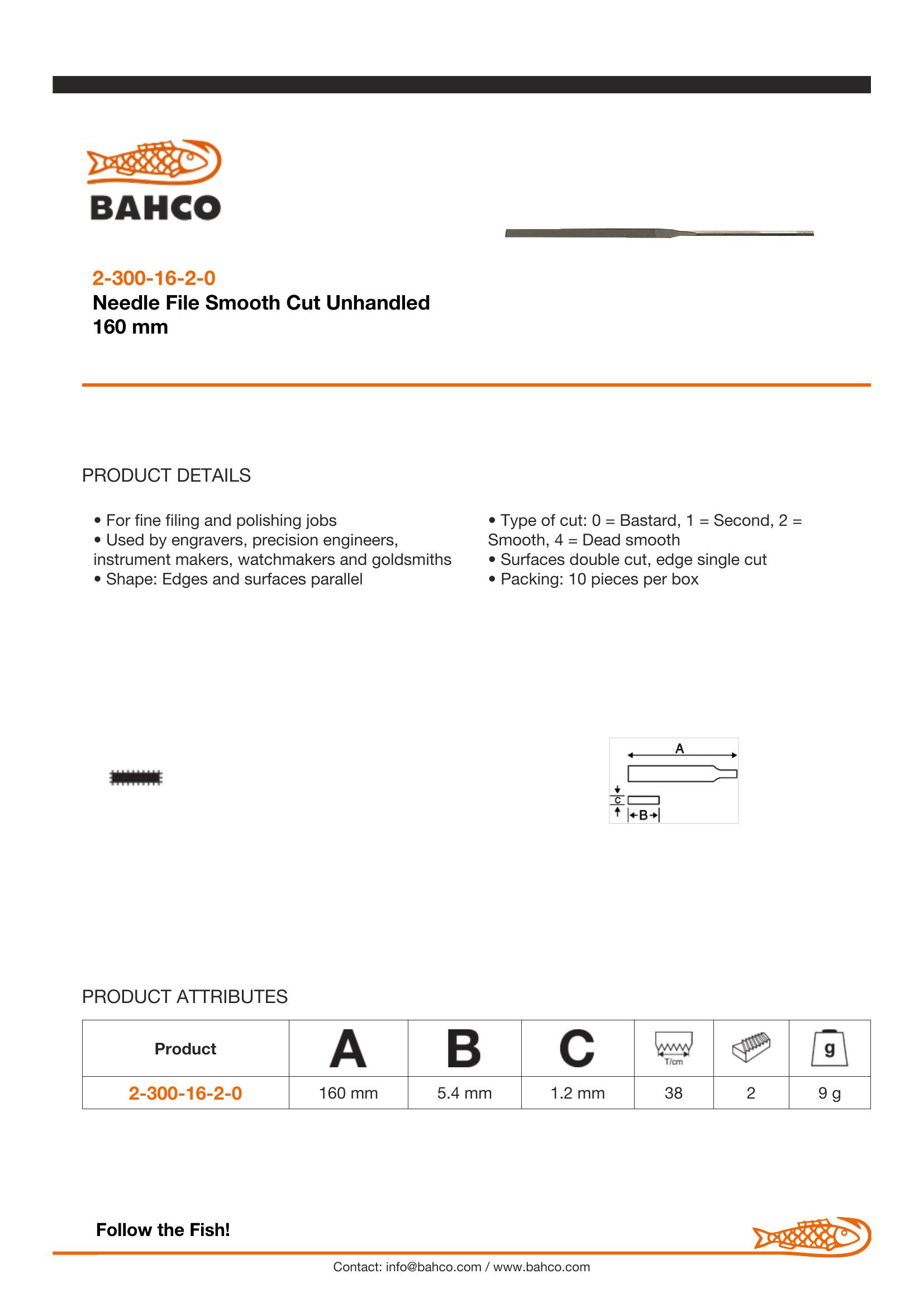 Bahco Needle file, hand, 6", 16cm, smooth cut, no handle, industrial pack - Image 2