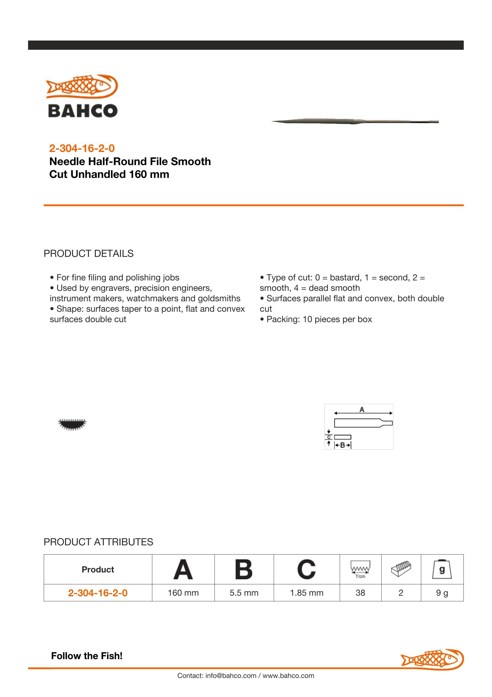 Bahco Needle file, half round, 6", 16cm, smooth cut, no handle, industrial pack - Image 2