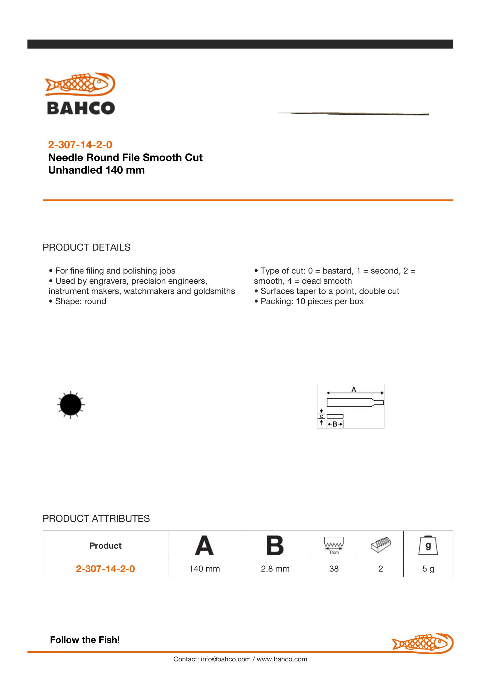 Bahco Needle file, round, 5 1/2", 14cm, smooth cut, no handle, industrial pack - Image 2