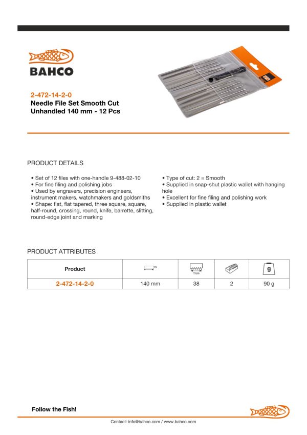Bahco Needle file set, 12 pce in wallet, 5 /12", 14cm, smooth cut, no handle - Image 4