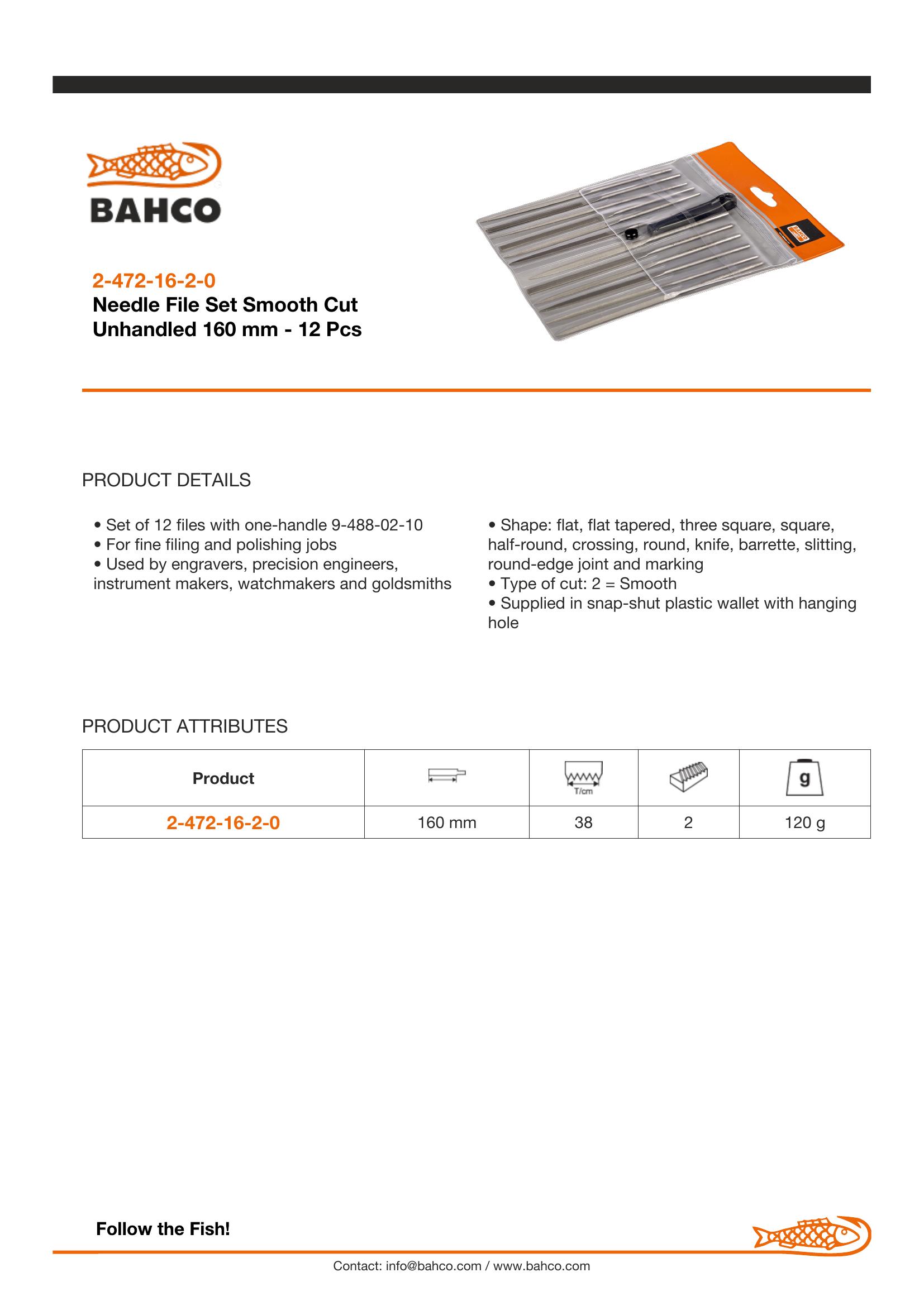 Bahco Needle file set, 12 pce in wallet, 6", 16cm, smooth cut, no handle - Image 4