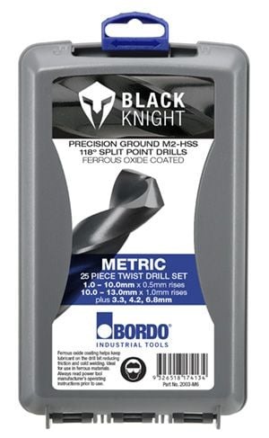 Bordo 25 Piece Black HSS Jobber Set in ABS Plastic Case