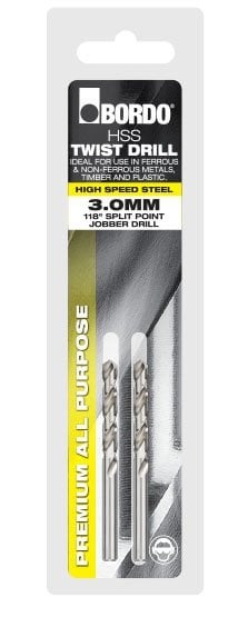 Bordo 2mm Bright HSS Jobber Drill - 2Pk Clam