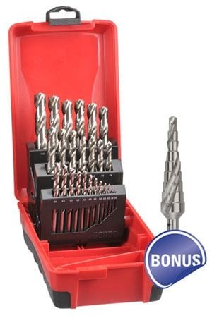 Bordo - 25 Pce - 1- 13mm Delta Point Drill Set with bonus Step Drill