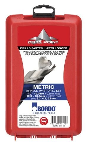 Bordo 25 Pce - 1-13mm Delta Point Bright Finish HSS Drill Set