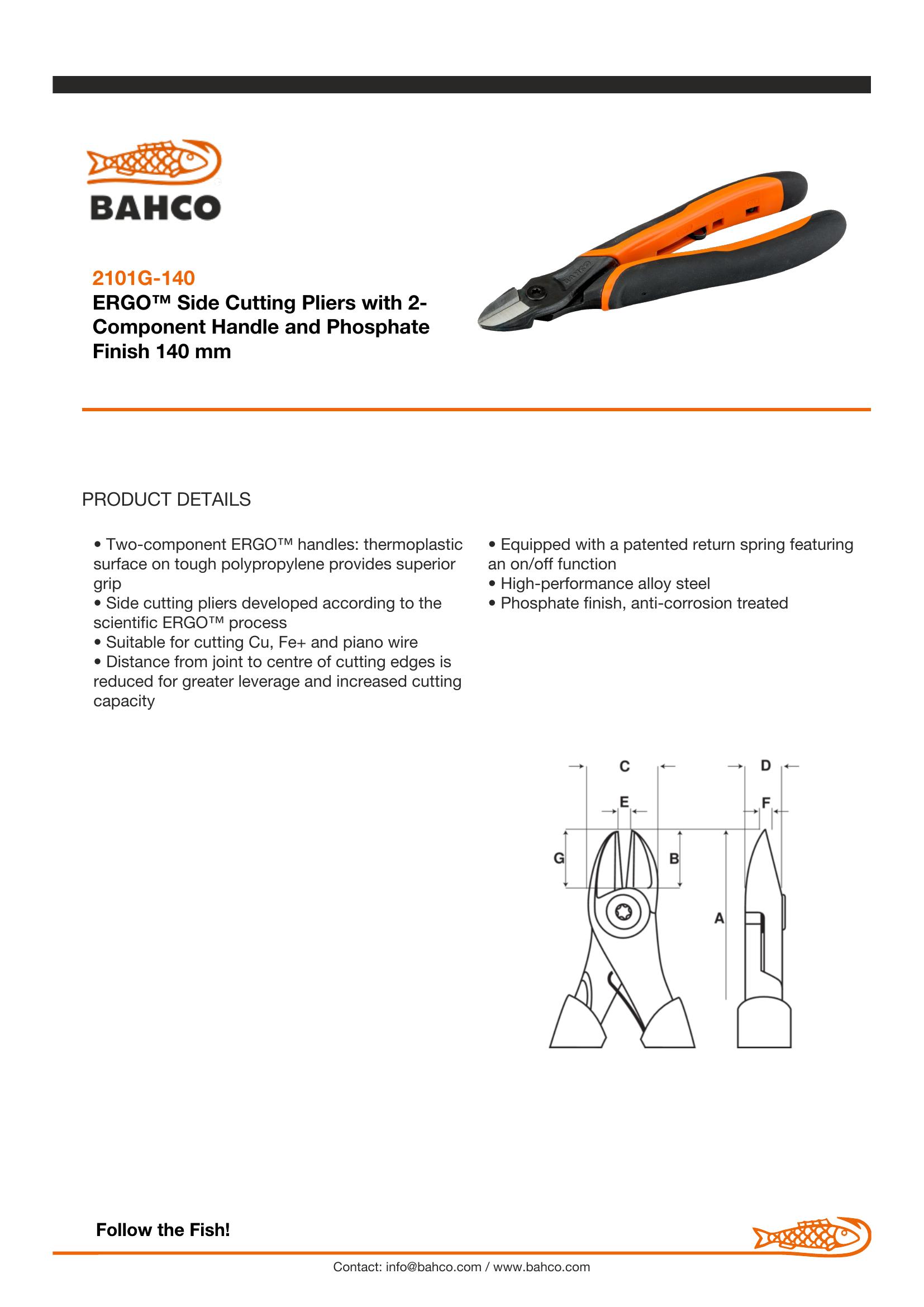 Bahco Pliers, ergo, side cutting, 140mm, max cutting cap 1.8mm - Image 6