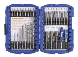 Bordo 32 Piece IMPACT Screwdriver Insert Bit, Power Bit, Nutsetter Set with MP-QR+ Insert Bit Holder and Magnetic Sleeve Insert Bit Holder. Includes 2.0-8.0mm HSS Hex Shank Jobber Drills.