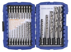 Bordo 23 Piece IMPACT Screwdriver Power Bit and 2.0-13.0mm HSS Hex Shank Twist Drill Set.