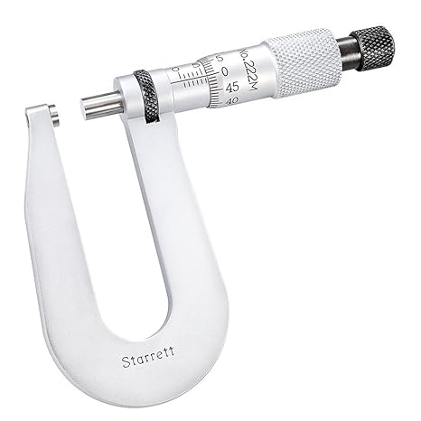 Starrett Sheet Metal Micrometer 0-13mm Flat Anvil 50mm Throat 222MRL-13 Sheet Metal Micrometer, Ratchet Stop, Lock Nut, 0-13mm Range, 0.01mm Graduation, Flat Anvil