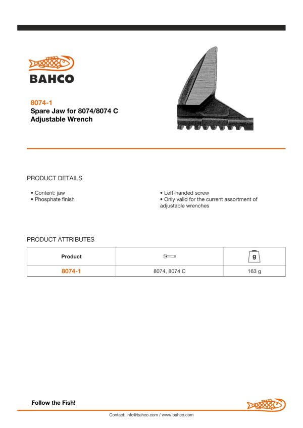 Bahco Jaw only - suits 8074 - Image 5