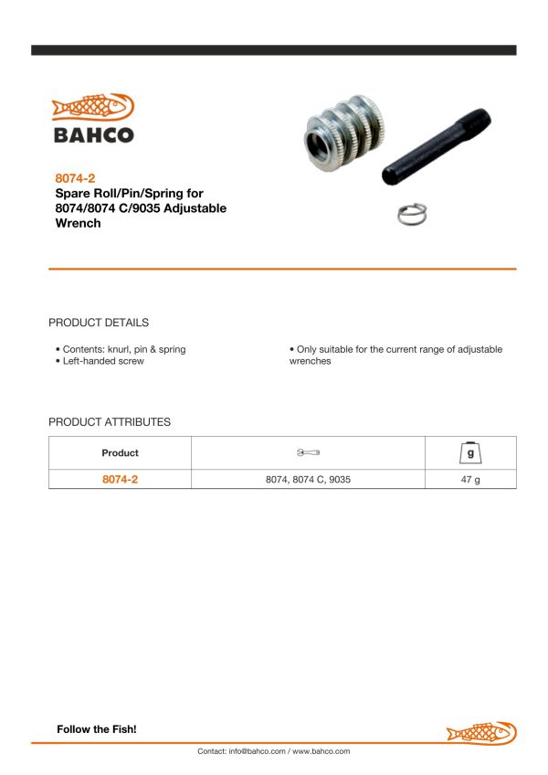 Bahco Knurl, pin & spring - suits 8074