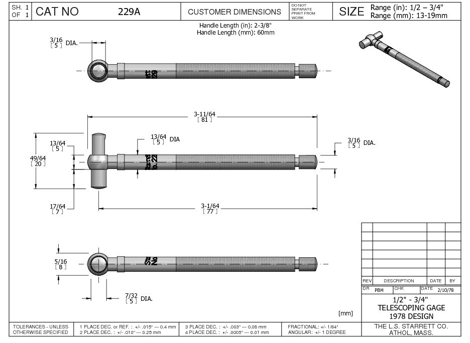Starrett - Telescoping Gage 1/2in-3/4in (13-19mm) Range - Image 3