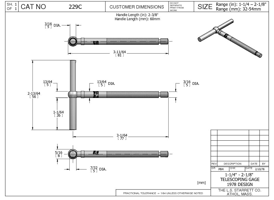 Starrett - Telescoping Gage 1 1/4in-2 1/8in (32-54mm) Range - Image 2