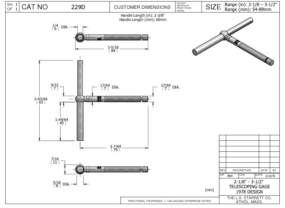 Starrett - Telescoping Gage 2 1/8in-3 1/2in(54-89mm) Range - Image 2