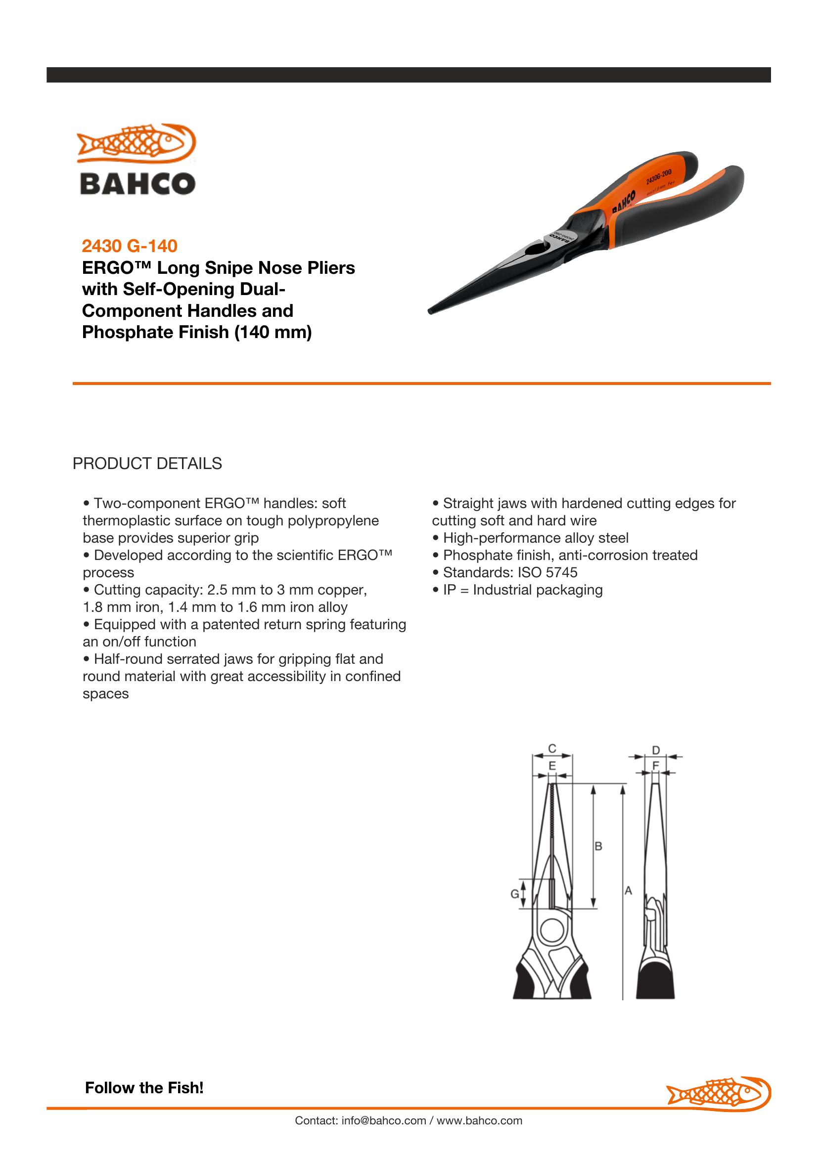 Bahco Pliers, snipe nose radio, straight tips, 160mm - Image 6