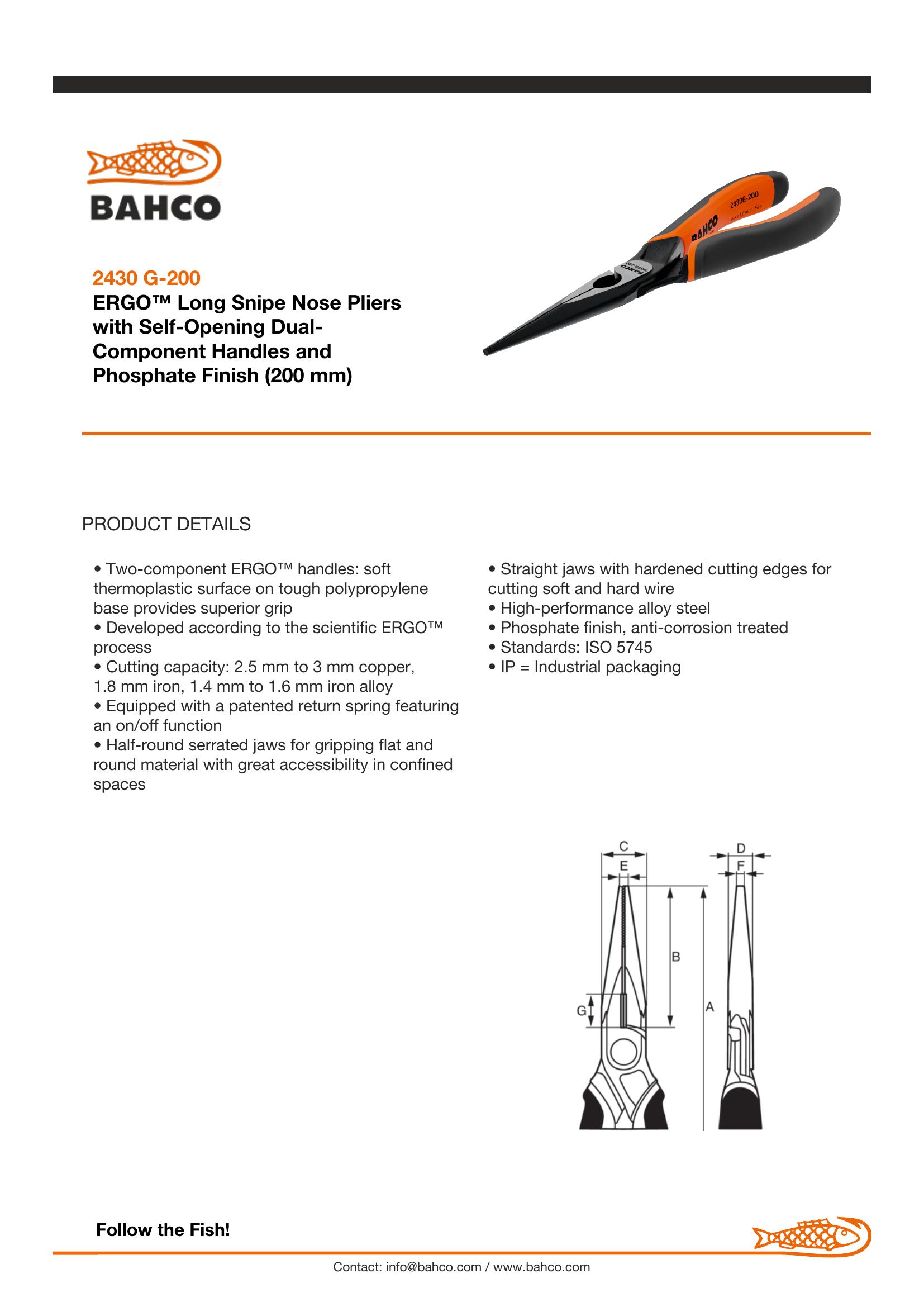 Bahco Pliers, snipe nose radio, straight tips, 200mm - Image 6
