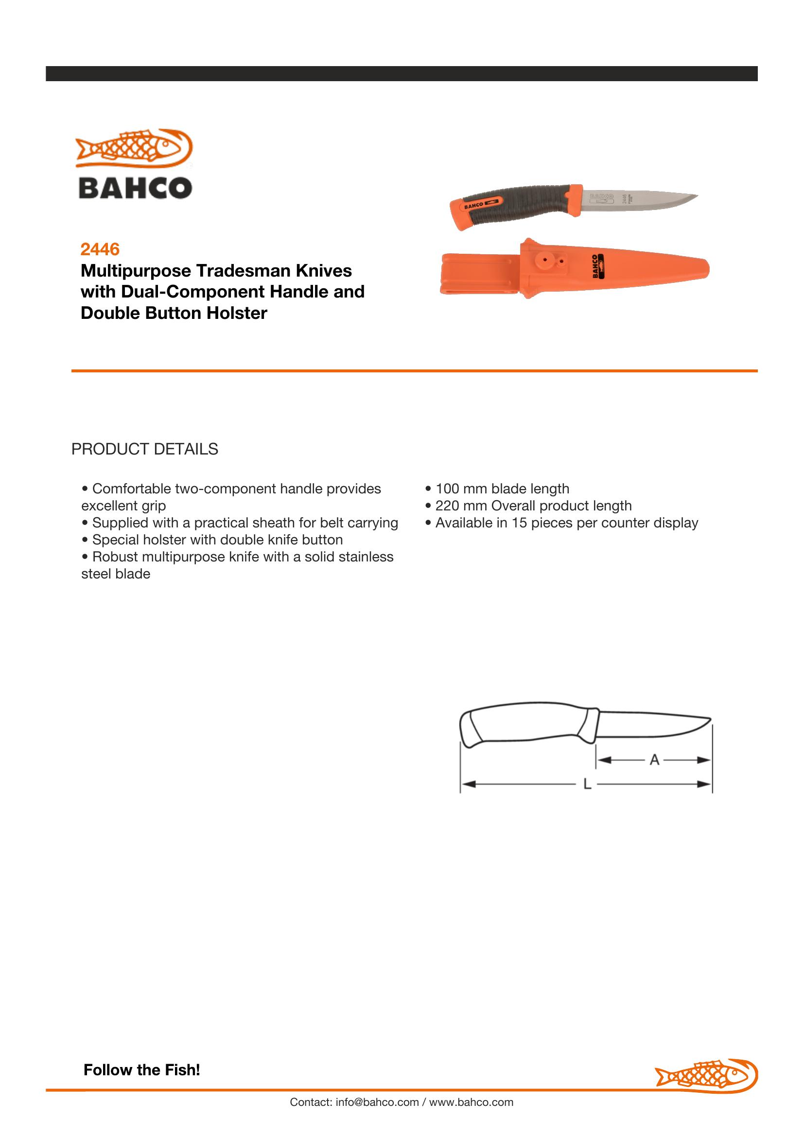 Bahco Multipurpose Tradesman Knife with 2-Component Handle and Double Button Holster - Image 3