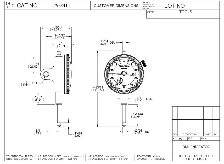 Starrett INDICATOR- DIAL 25-341J WCSC Dial Indicator - Image 2