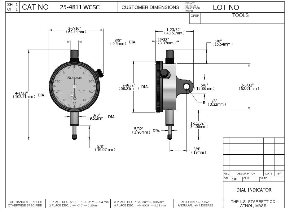 Starrett INDICATOR- DIAL 25-481J WCSC Dial Indicator - Image 2