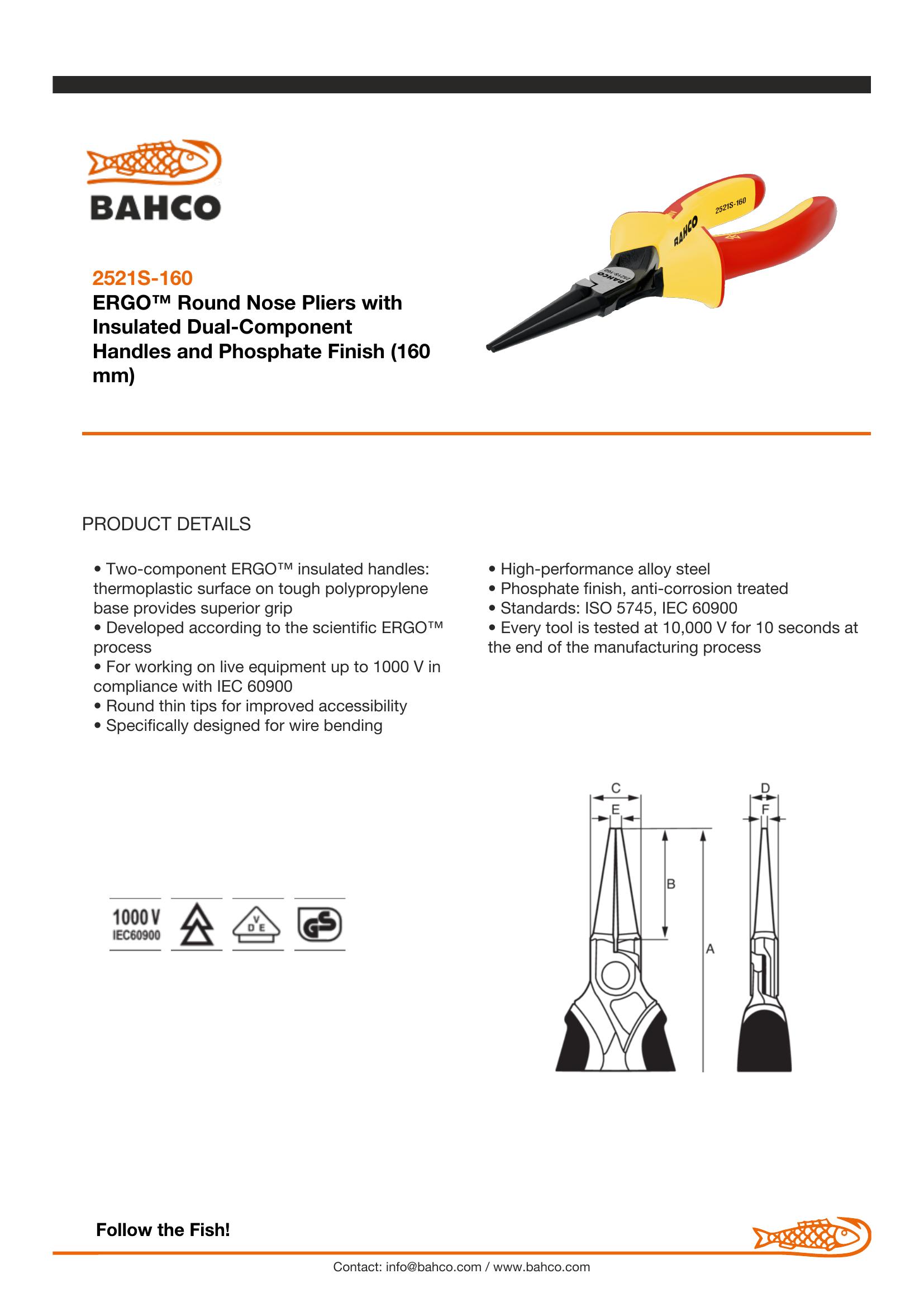 Bahco Ergo Round Nose Pliers 160mm - Image 6