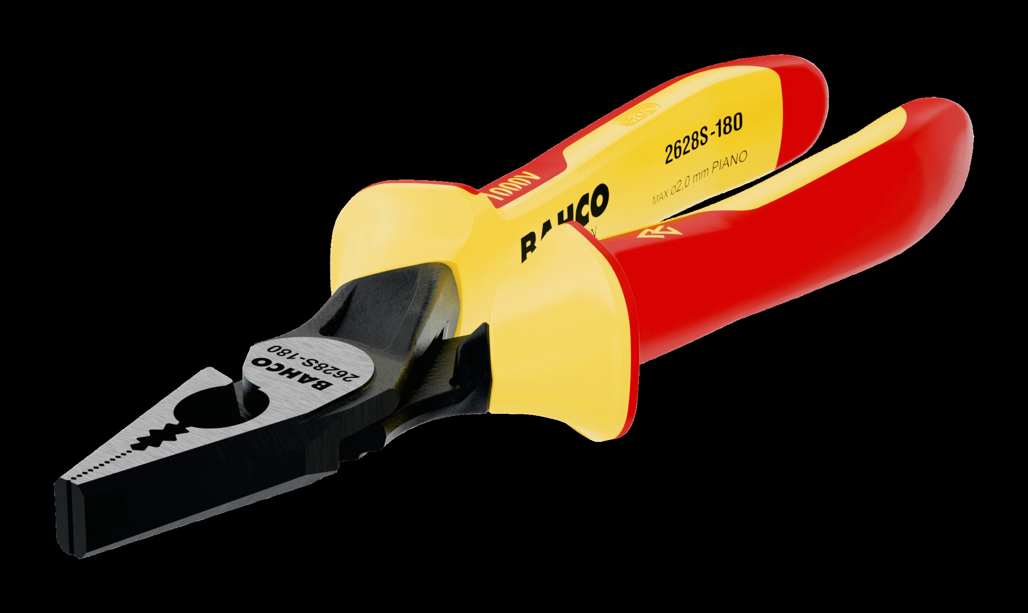 Bahco Pliers, combination, insulated to 1000V, 180mm, max cutting cap 2.00mm