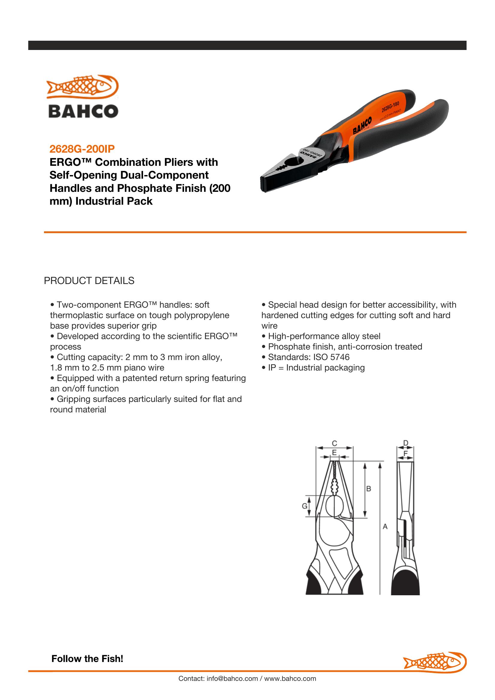 Bahco Pliers, ergo, combination, 200mm, max cutting cap 2.50mm - Image 6