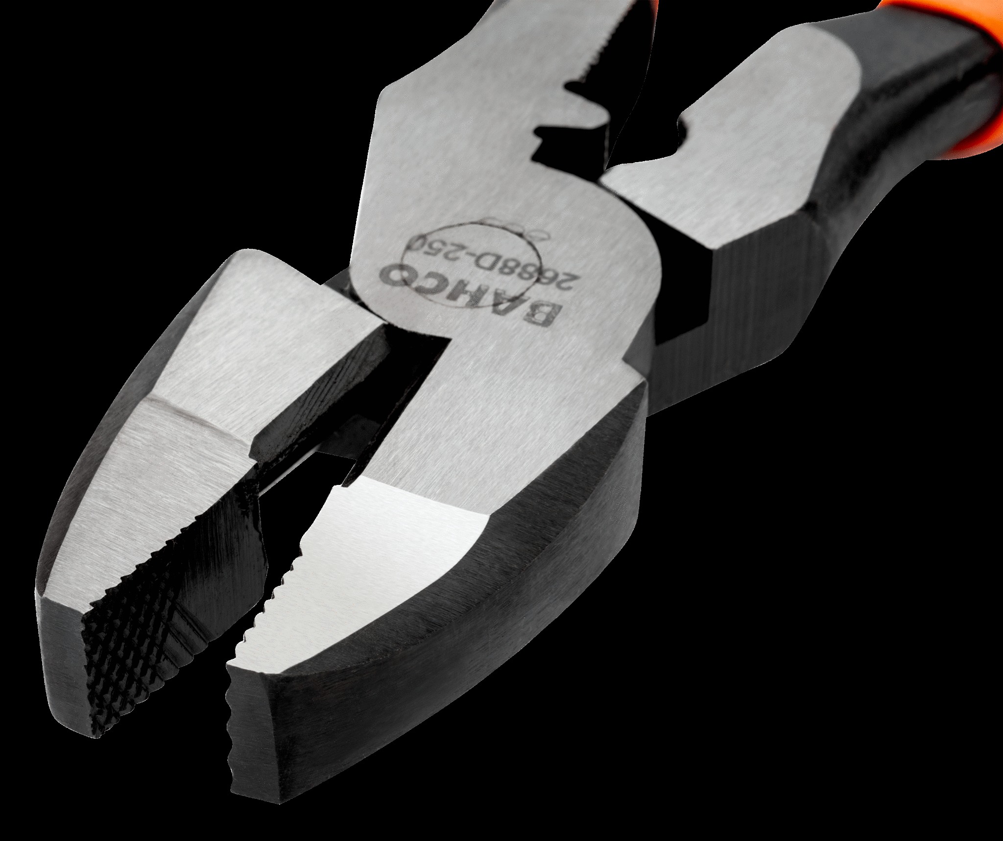 Bahco Plier Combination -250mm Gripping surface suited for gripping flat surfaces. Manufactured from high performance alloy steel. Edges designed to cut medium to hard wire. PVC coated handles . Equipped with crimping die. - Image 5