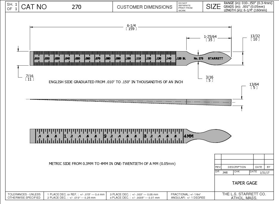 Starrett - Taper Gage .010-.150in .001in Grad (0.3-4mm 0.05mm Grad) - Image 2