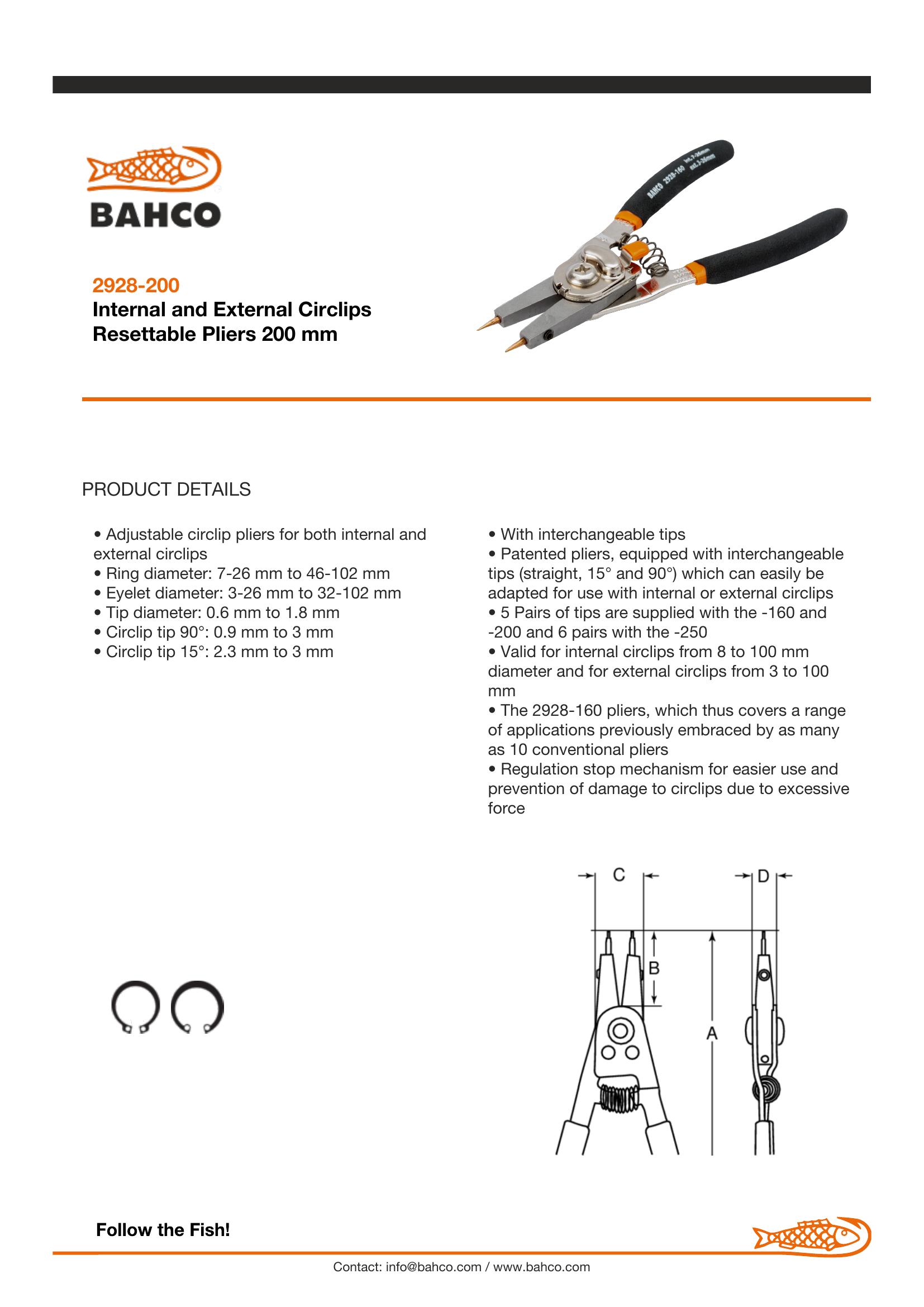 Bahco Circlip pliers, internal and external, 200mm - Image 6
