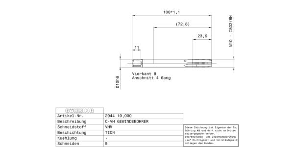 Guhring Metric Taps Carbide TiCN Coated M10 - Image 2