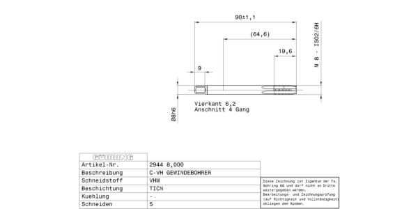Guhring Metric Taps Carbide TiCN Coated M8 - Image 2