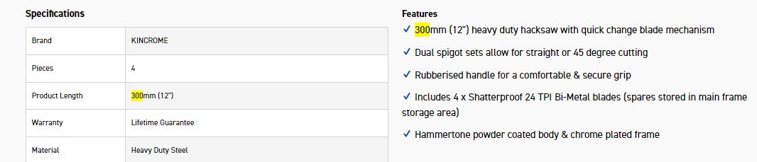 KINCROME 300 HACKSAW HEAVY DUTY - Image 2