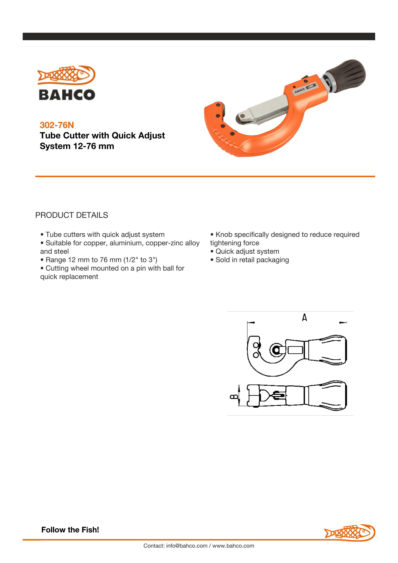 Bahco Tube Cutter with Quick Adjust System 12-76 mm - Image 4