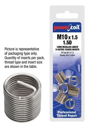 Powercoil - 3/8" x 20 x 1.5D BSF Wire Thread Inserts - 10Pk Clam